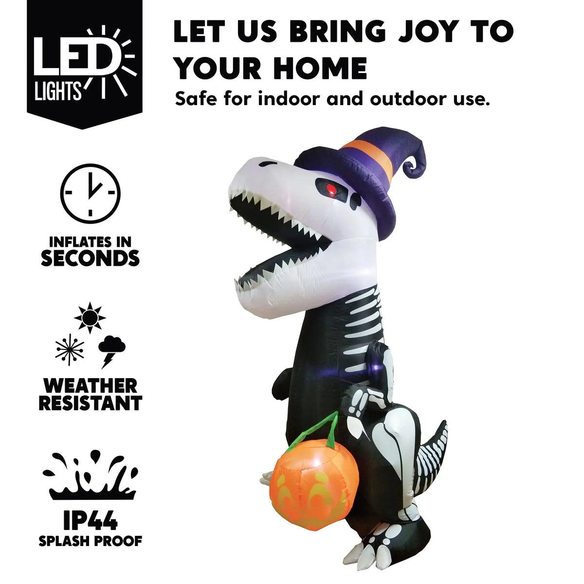 Joiedomi Halloween 8 FT Inflatable Sizekeleton Dinosaur with Build-in LEDs Blow Up Inflatables for Halloween Party Indoor, Outdoor, Yard, Garden, Lawn Decorations