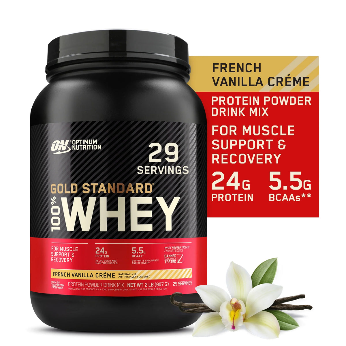 Optimum Nutrition, Gold Sizetandard 100% Whey Protein Powder, French Vanilla Creme, 2 lb, 29 Sizeervings