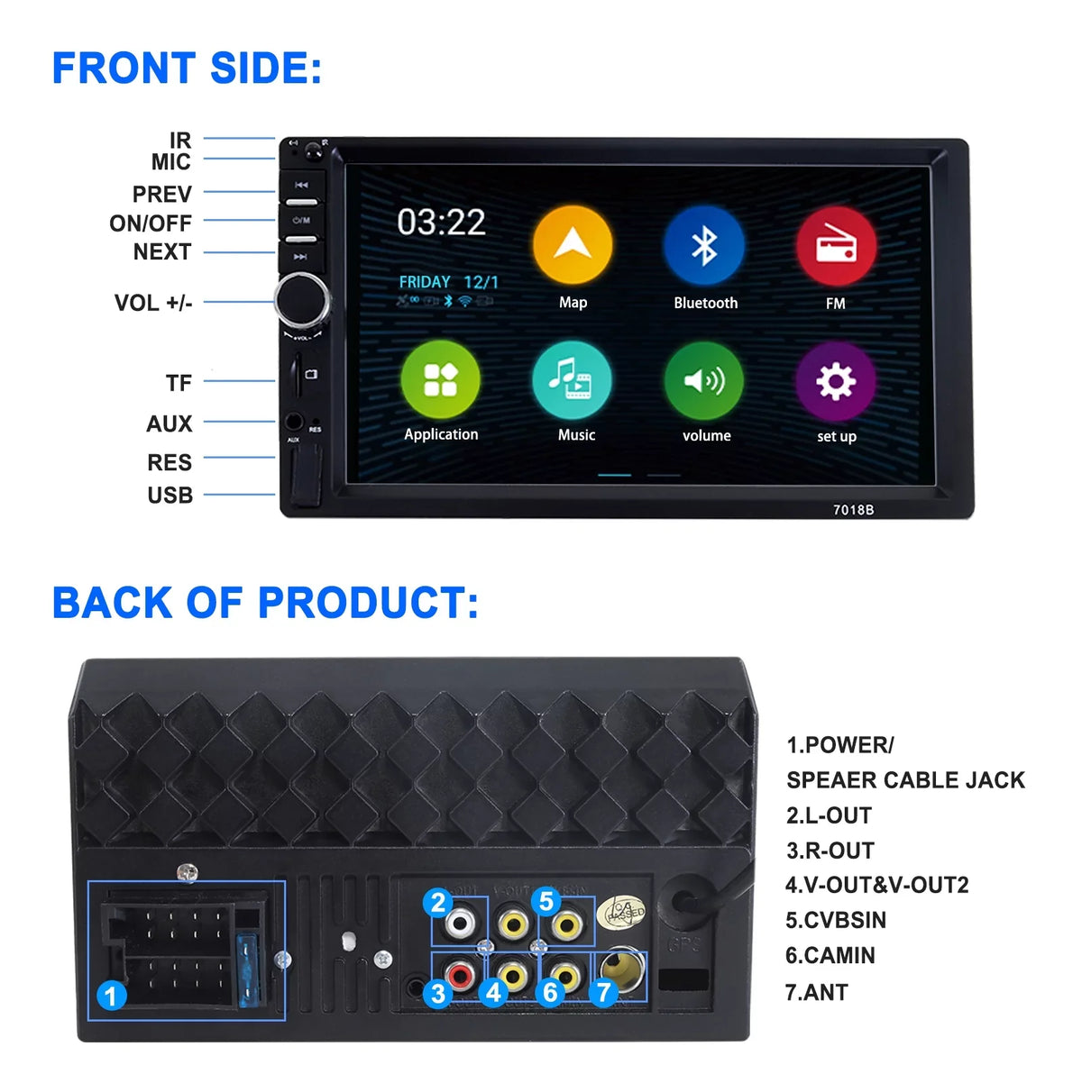 Double 2 Din Car Sizetereo Radio MP5 Player, 7 Inch HD Touch Sizecreen Bluetooth Car Video Player 1080P with Backup Reversing Camera