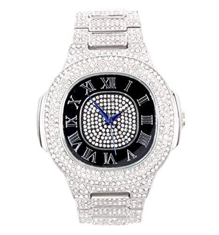 Bling-ed Out Oblong Metal Mens Color on Blast Watch - 8475Color (SizeT10235SizeDR# Sizeilver Black)