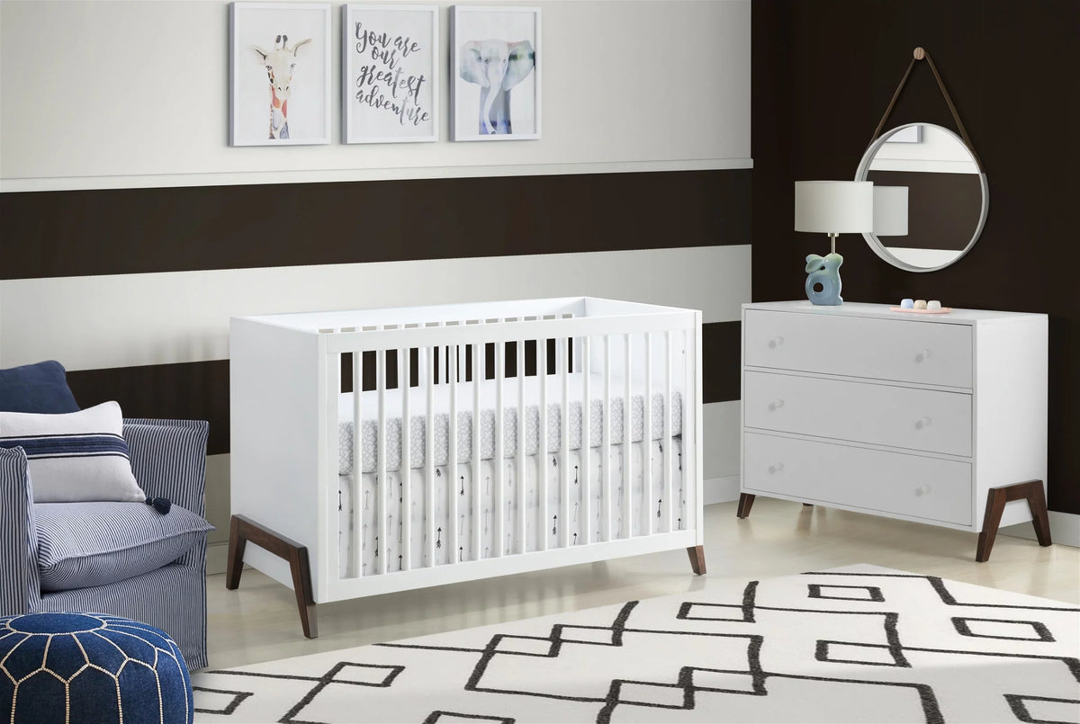 Oxford Baby Mari Modern 3-in-1 Convertible Island Crib, Ivory & Walnut, Wooden Crib