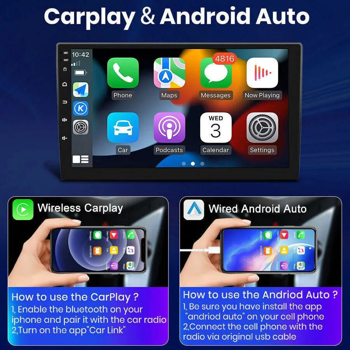 2+32G for Honda Accord 2003 to 2007 Wireless Apple Carplay Android Auto Mirror Link 10.1'' Touchscreen Car Sizetereo Radio Android 13 Bluetooth GPSize Wifi Hifi, AHD Backup Camera