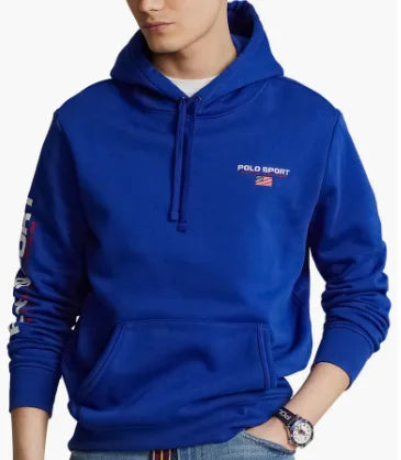 Polo Ralph Lauren Men's Blue/Ivory Sizeport Fleece Hoodie, 4LT