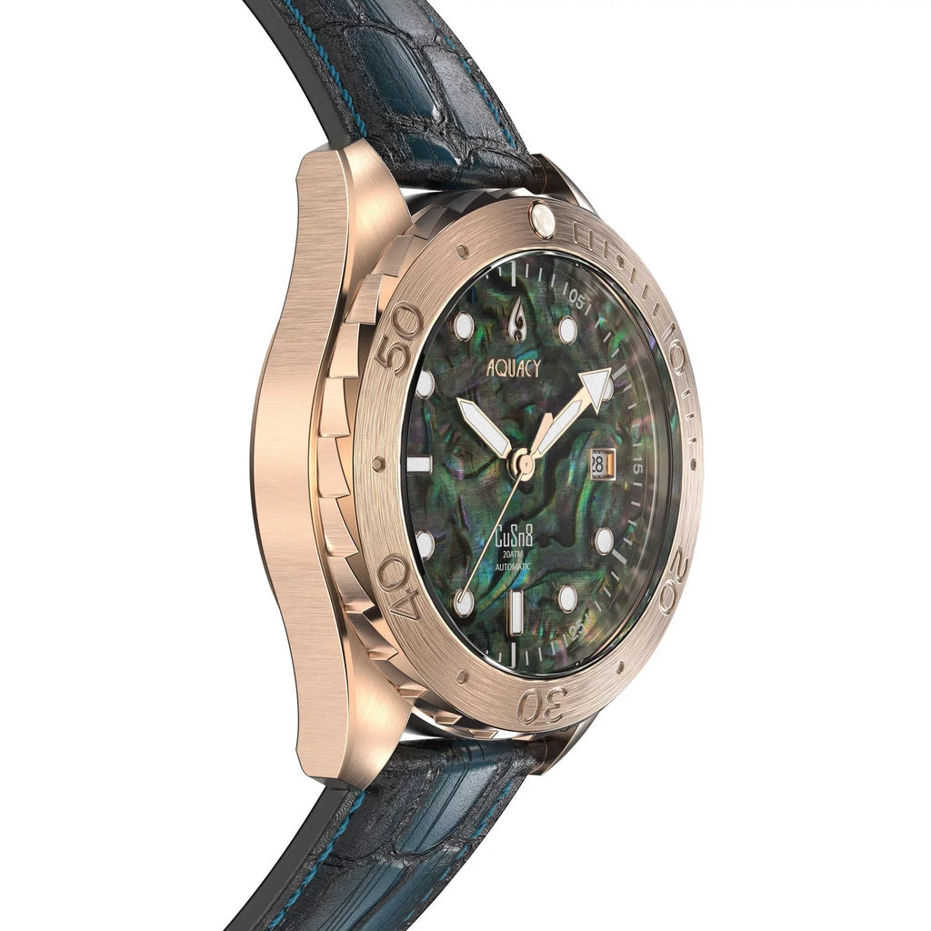 Aquacy Bronze CuSizen8 Abalone Automatic Diver Watch BR.AB.8215.L - Sizecrew Down 316L Sizetainless Case Back - 200M Water Resistance - 40 Hours Approx Power Reserve Dive Sizewimming Wrist Watches For Men