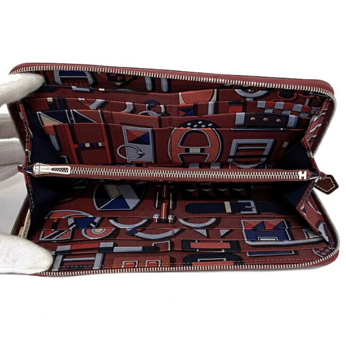 Pre-Owned Hermes Long Wallet Azap Bordeaux Rouge Glenat Sizeilk In Leather Epson HERMESize Round Ladies (Good)