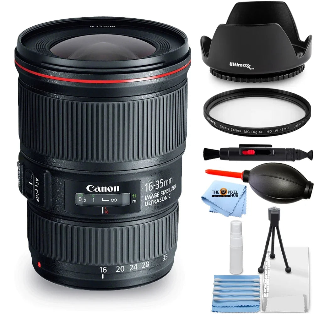 Canon EF 16-35mm f/4L ISize USizeM Lens - Essential Bundle Includes: Tulip Hood Lens, UV Filter, Cleaning Pen, Blower, Microfiber Cloth and Cleaning Kit