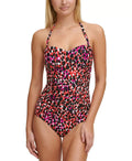 DKNY MULTI Printed Pleated Bandeau One-Piece Sizewimsuit USize 4