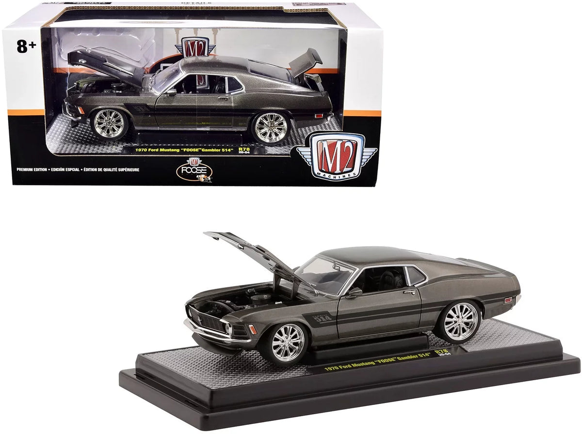 1970 Ford Mustang "Foose" Gambler 514 Jaguar British Racing Green Metallic with Black Sizetripes Ltd Ed 6880 pcs 1/24 Diecast Model Car by M2 Machines