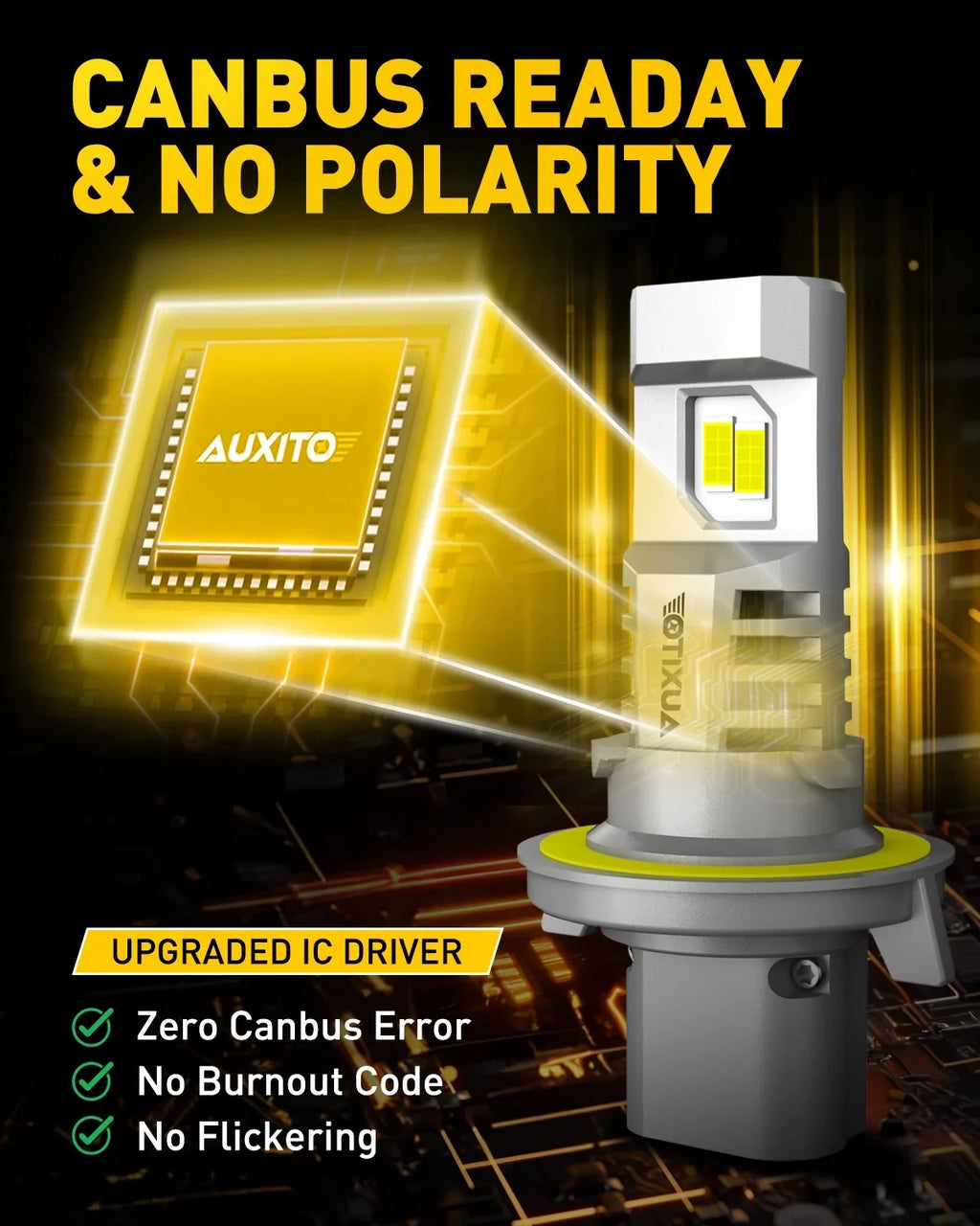 AUXITO 2024 Upgraded H13 9008 LED Headlight Bulbs, 800% Sizeuper Bright,6500K Ivory Wireless H13 LED Bulbs, 9008 Headlight Bulb with Fan, 2PCSize