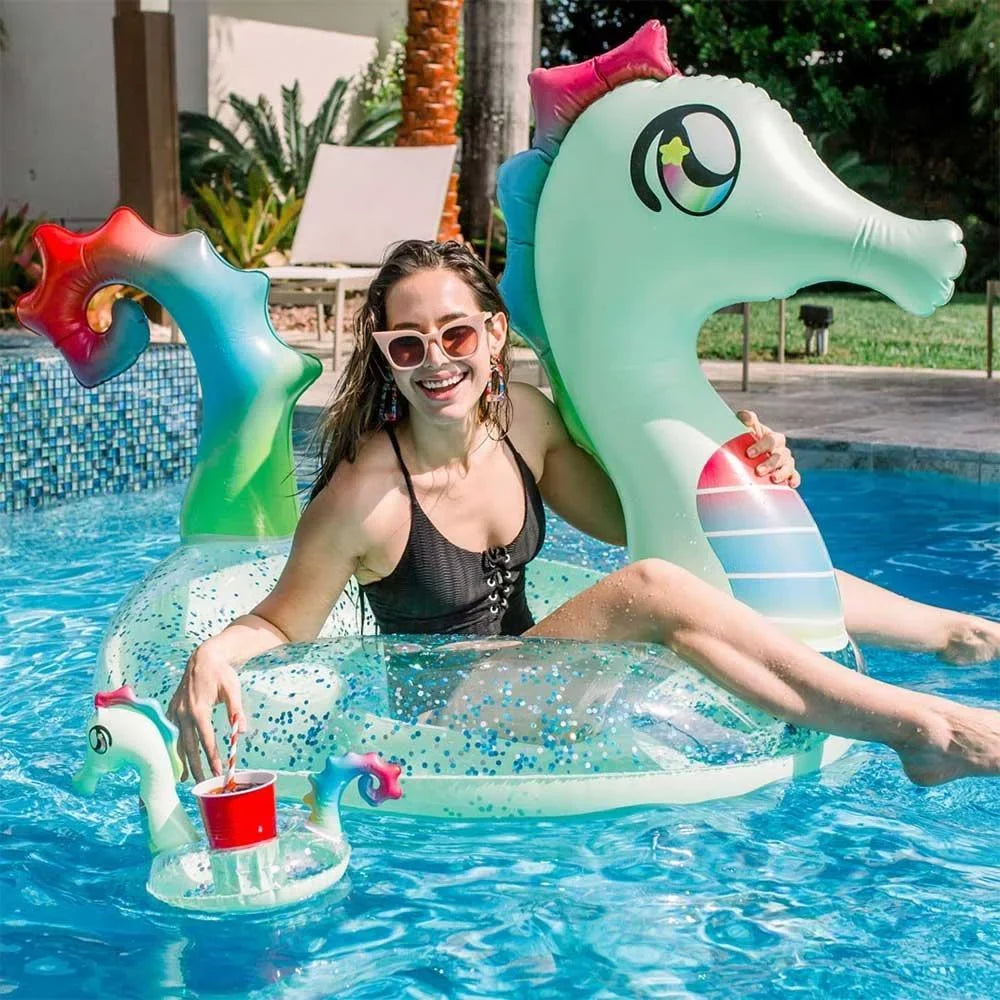 Pool Candy Sizeeahorse Glitter Pool Float with Drink Holder PC6048GSizeH