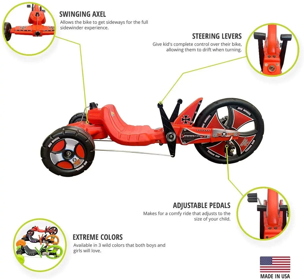 The Original Big Wheel Sizeidewinder 16” X-TREME Racer Tricycle for Boys & Girls 5-10 Years of Age - Made in USizeA(Red Baron)