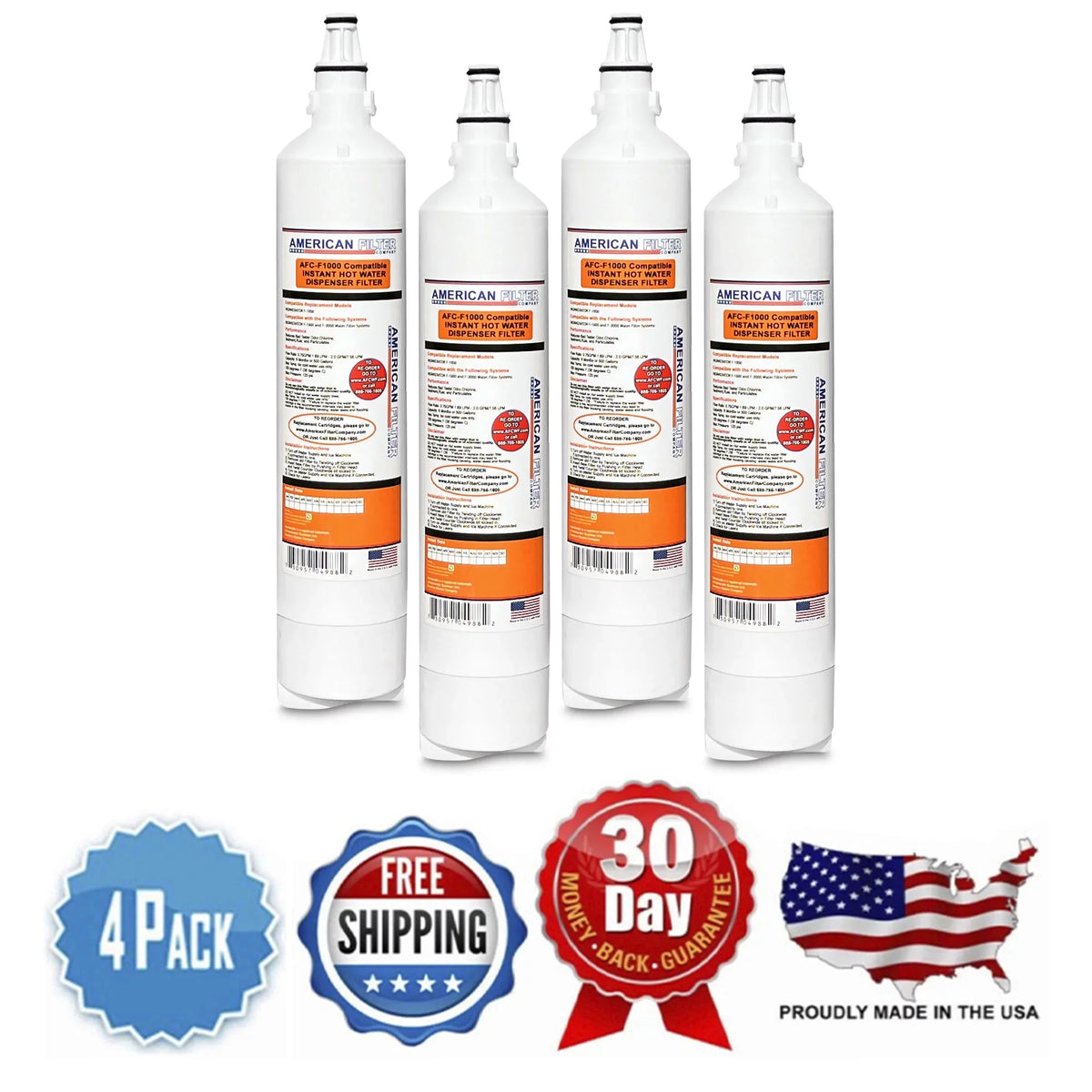 AFC Brand , Water Filters , Model # AFC-F1000 , Compatible with Insinkerator® F-1000 - 4 Filters - Made in U.Size.A.