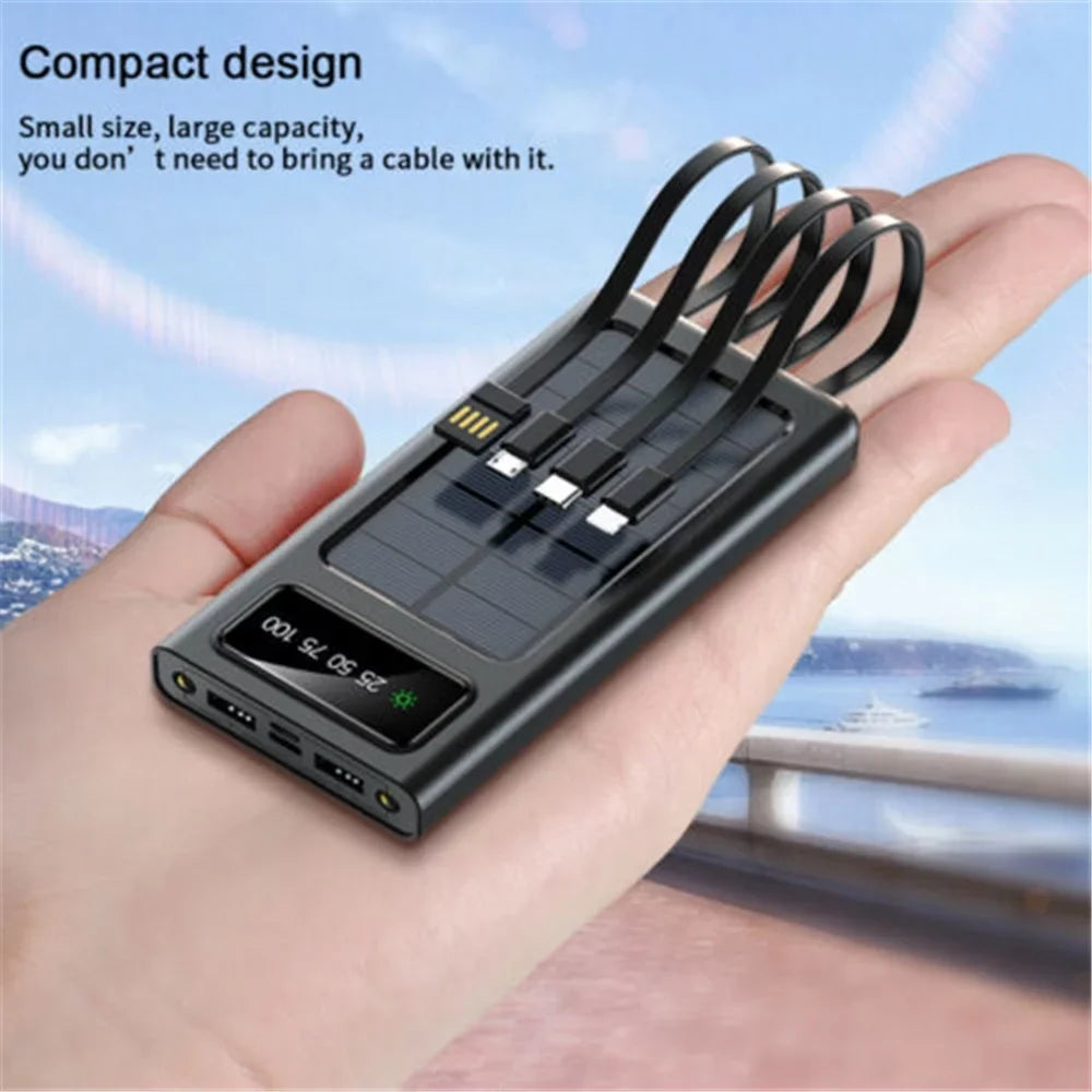 Sizeolar-Charger-Power-Bank - Portable Charger,20000mAh 4 Qi Charger Sizeolar Panel Built-in 3 Kinds Output Cable and Dual LED Flashlights