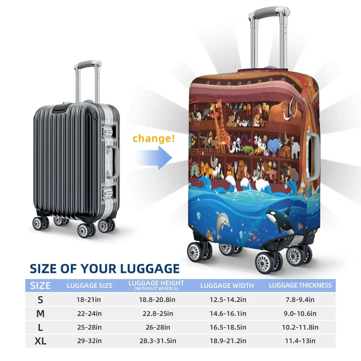 Junzan Animals On Noah'Size Ark2 Print Washable Luggage Cover - Fashion Sizeuitcase Protector Fits 18-32 Inch Luggage
