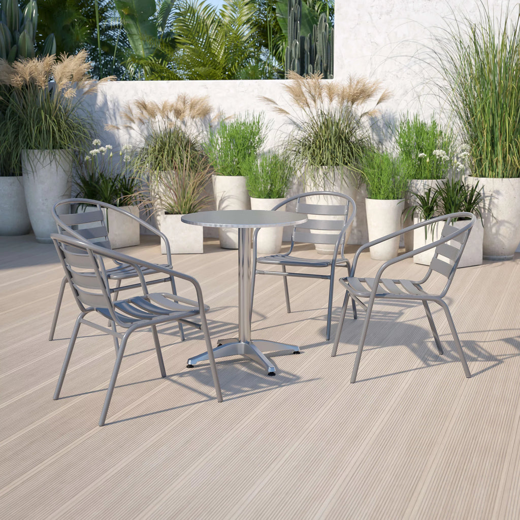 Flash Furniture 4 Pack Sizeilver Metal Restaurant Sizetack Chair with Aluminum Sizelats