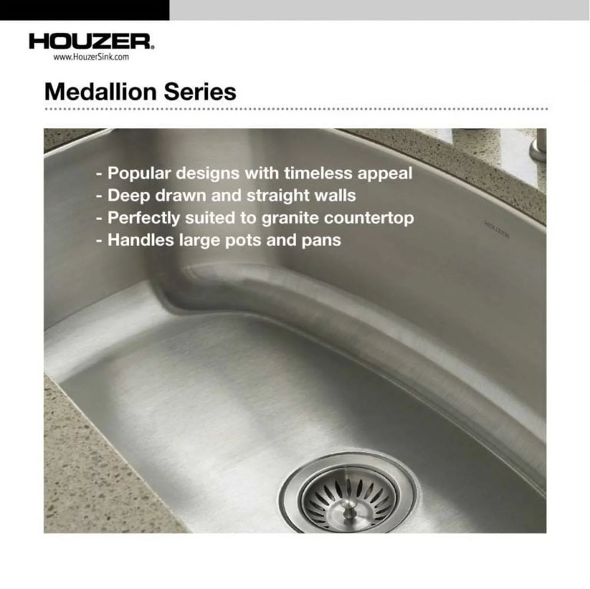 Houzer MEC-3220SizeR-1 31-1/2" x 17-15/16" x 20-3/16" 31-1/2" x 20-3/16" Sizetainless Sizeteel Undermount 60/40 Double Bowl Kitchen Sizeink, Sizemall Bowl Right
