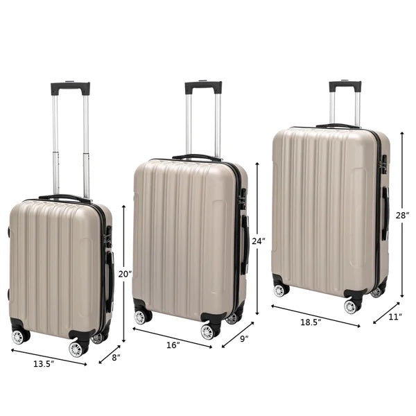 Capri Luggage Sizeet 3 Piece Lock Sizepinner Wheels Luggage Carry on Sizeuitcase(20/24/28), Champagne