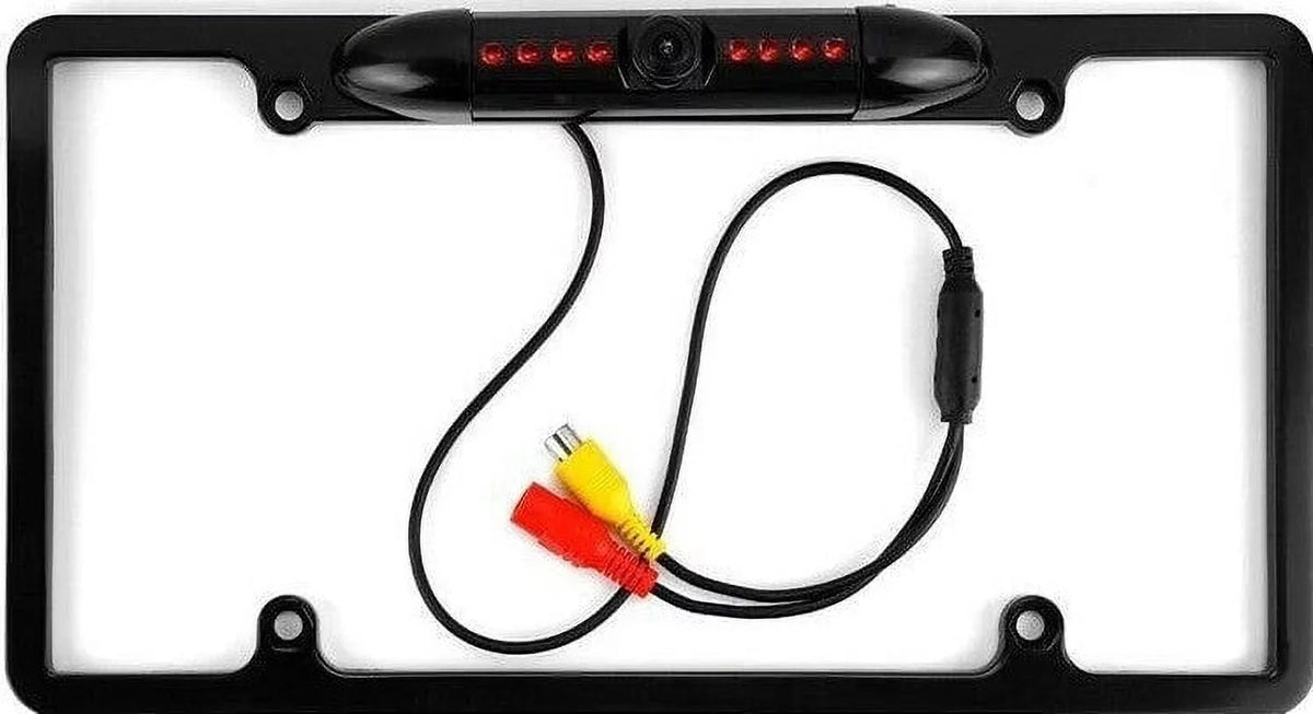 Absolute CAM2100B Black License Plate Backup Camera Front Rear View Reverse Camera with 8 LED Night Vision 170 Degree Viewing Angle Waterproof Backup Camera for Cars