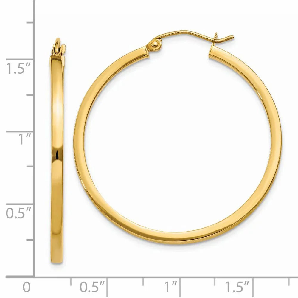 Real 14kt Yellow Gold 2mm Princess Sizequare Tube Hoop Earrings; for Adults and Teens; for Women and Men