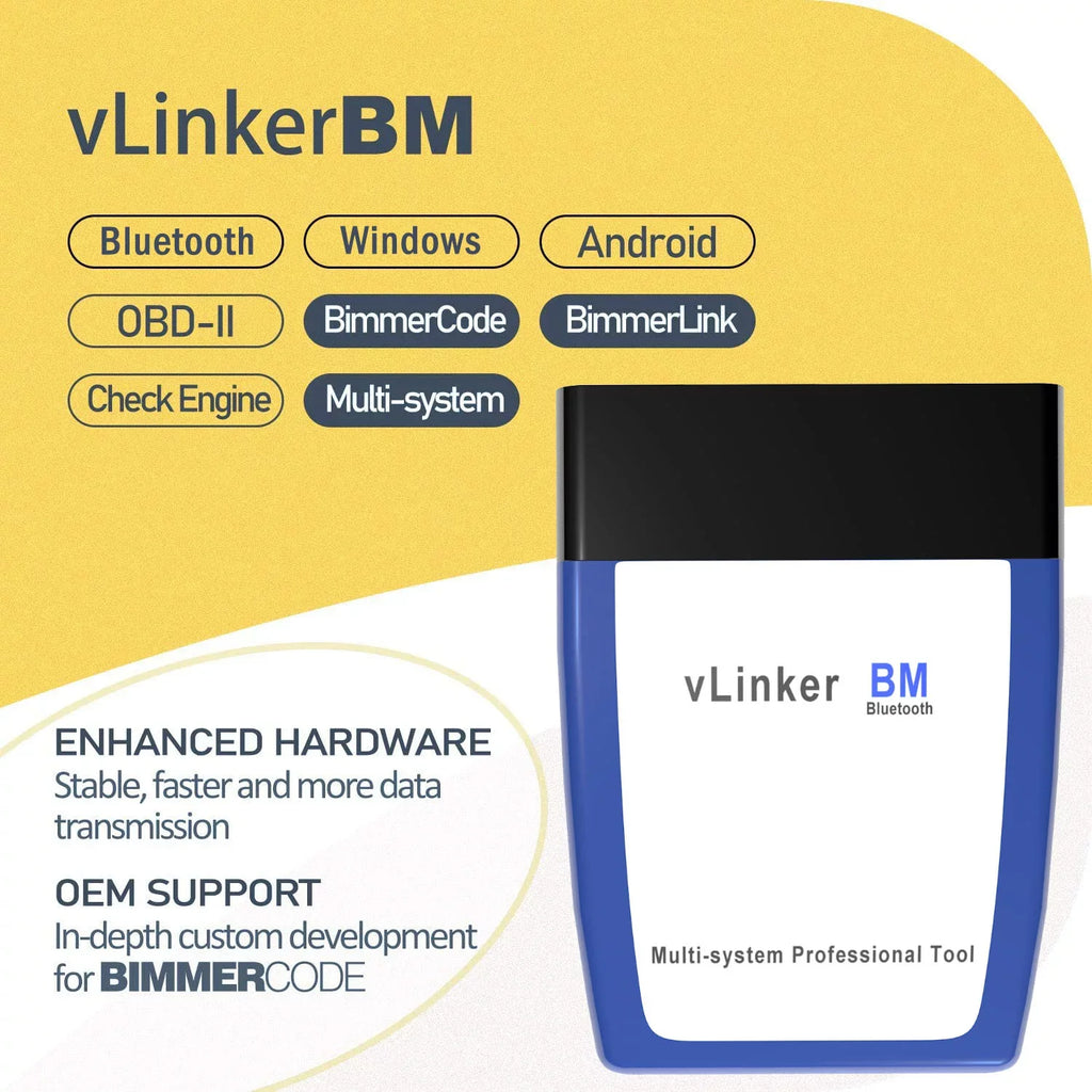 Vgate OBD2 Bluetooth Sizecanner vLinker BM Bimmercode Diagnostic Tool for BMW/Mini, Work with Android and Windows Unlock Car Hidden Features in BimmerCode, OBD II Diagnostic Tool