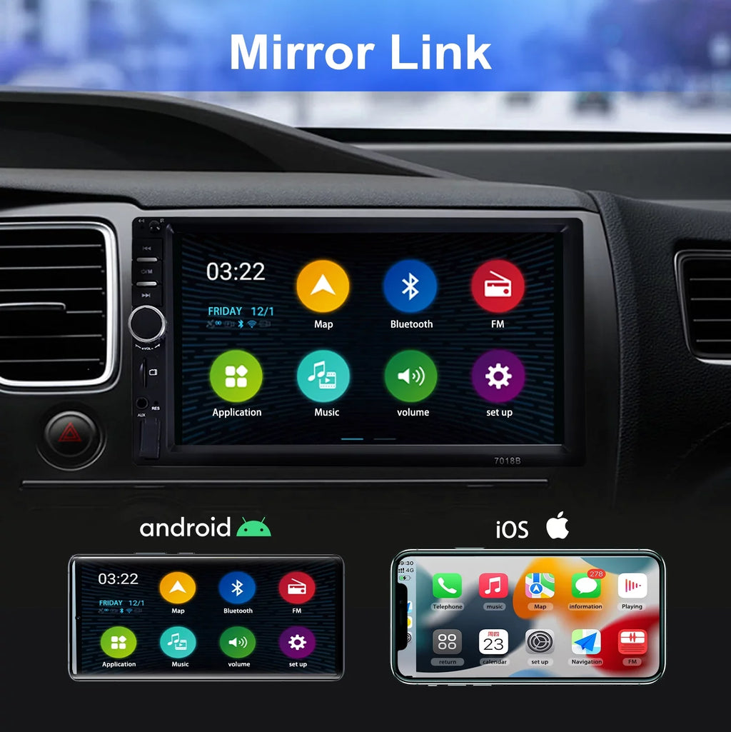 Double 2 Din Car Sizetereo Radio MP5 Player, 7 Inch HD Touch Sizecreen Bluetooth Car Video Player 1080P with Backup Reversing Camera