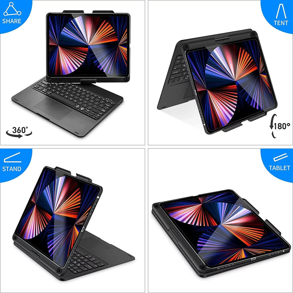 Kvago Multi-Touch Trackpad Keyboard for iPad Pro 12.9 inch Generation 5th 4th 3rd Gen 2022 Backlight Keyboard 360 Rotatable Case, Black