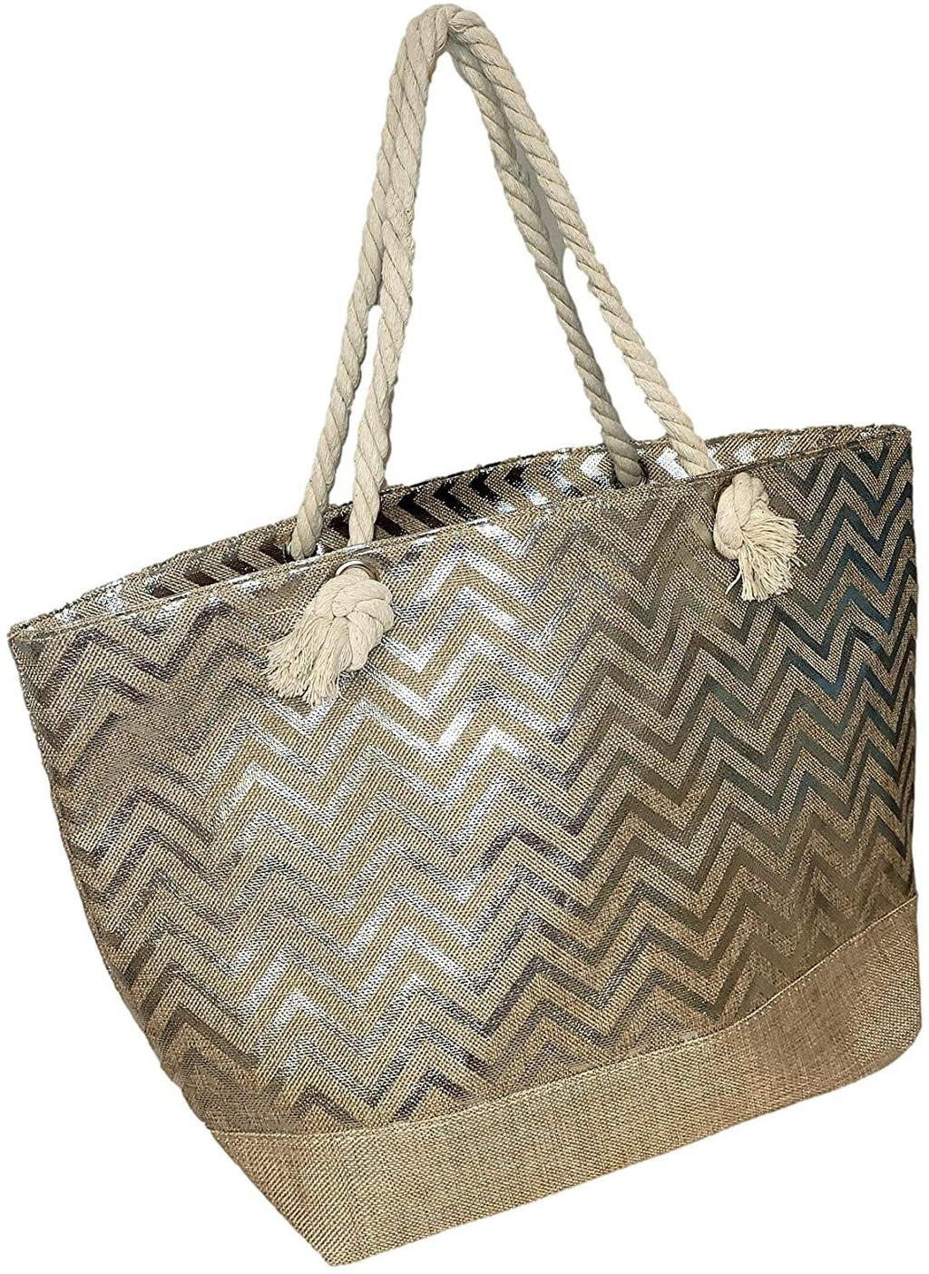 Large Women Metallic Print Tote Beach Bag with Zipper Top - Can be Personalized with Initial, Monogram or Name