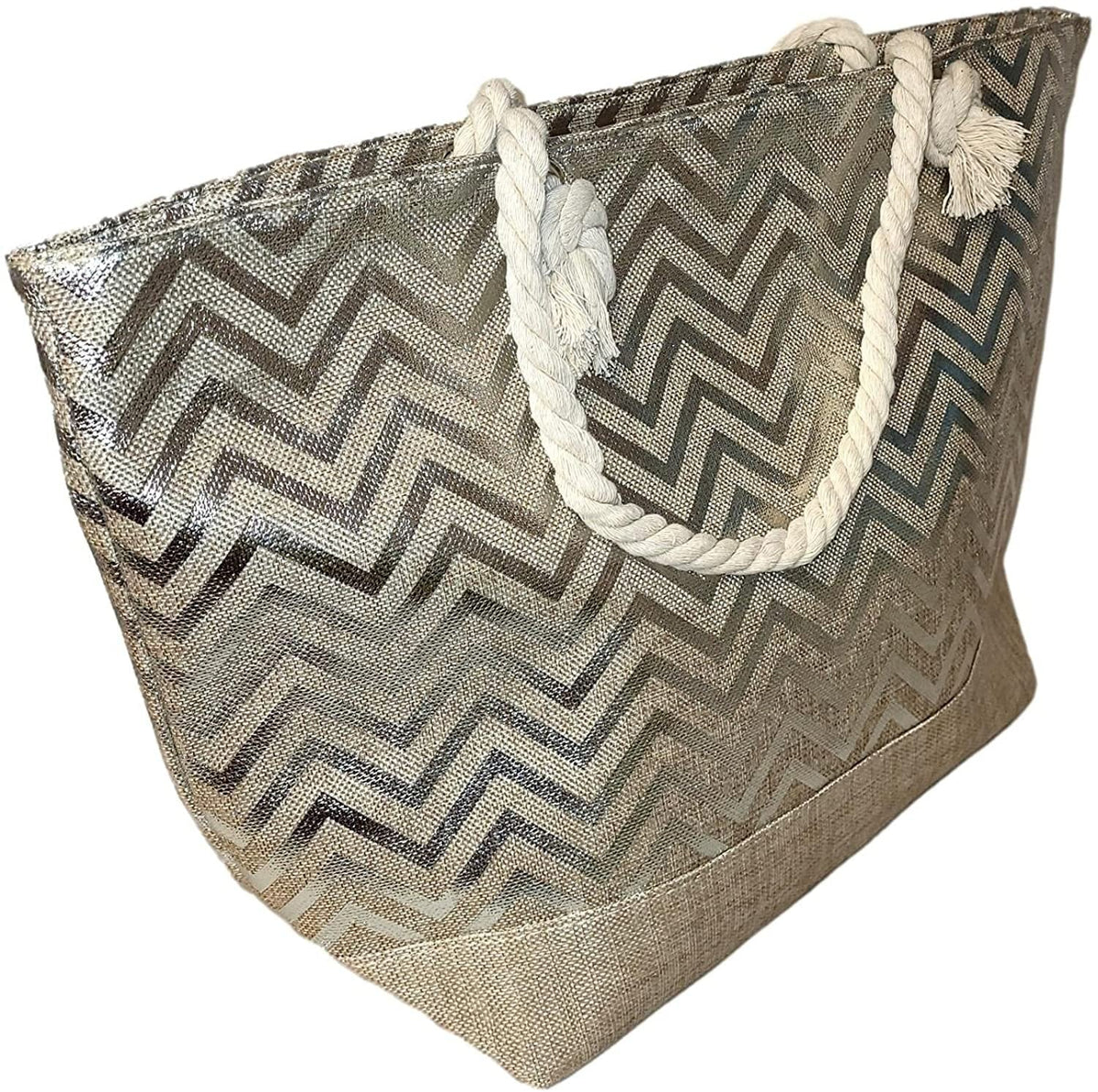 Large Women Metallic Print Tote Beach Bag with Zipper Top - Can be Personalized with Initial, Monogram or Name