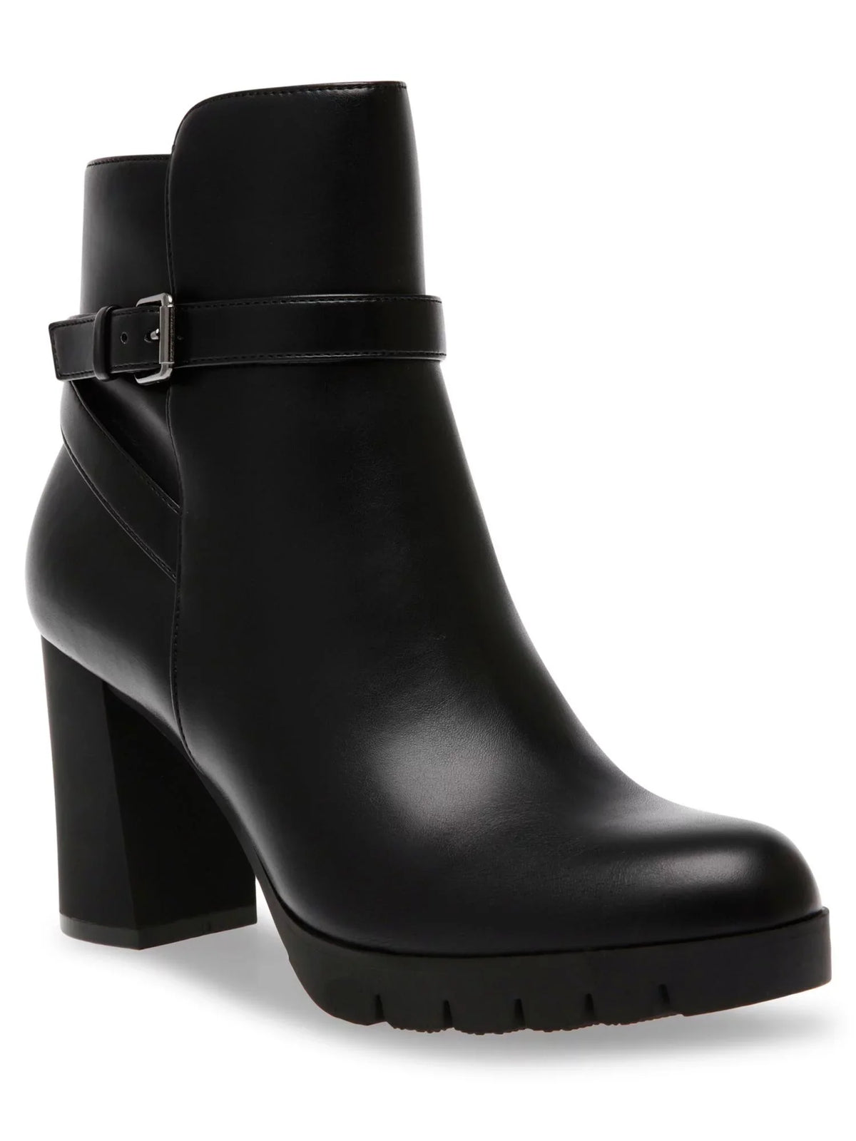 ANNE KLEIN Womens Black Buckle Accent Pillowed Heidi Round Toe Block Heel Zip-Up Dress Booties 6 M