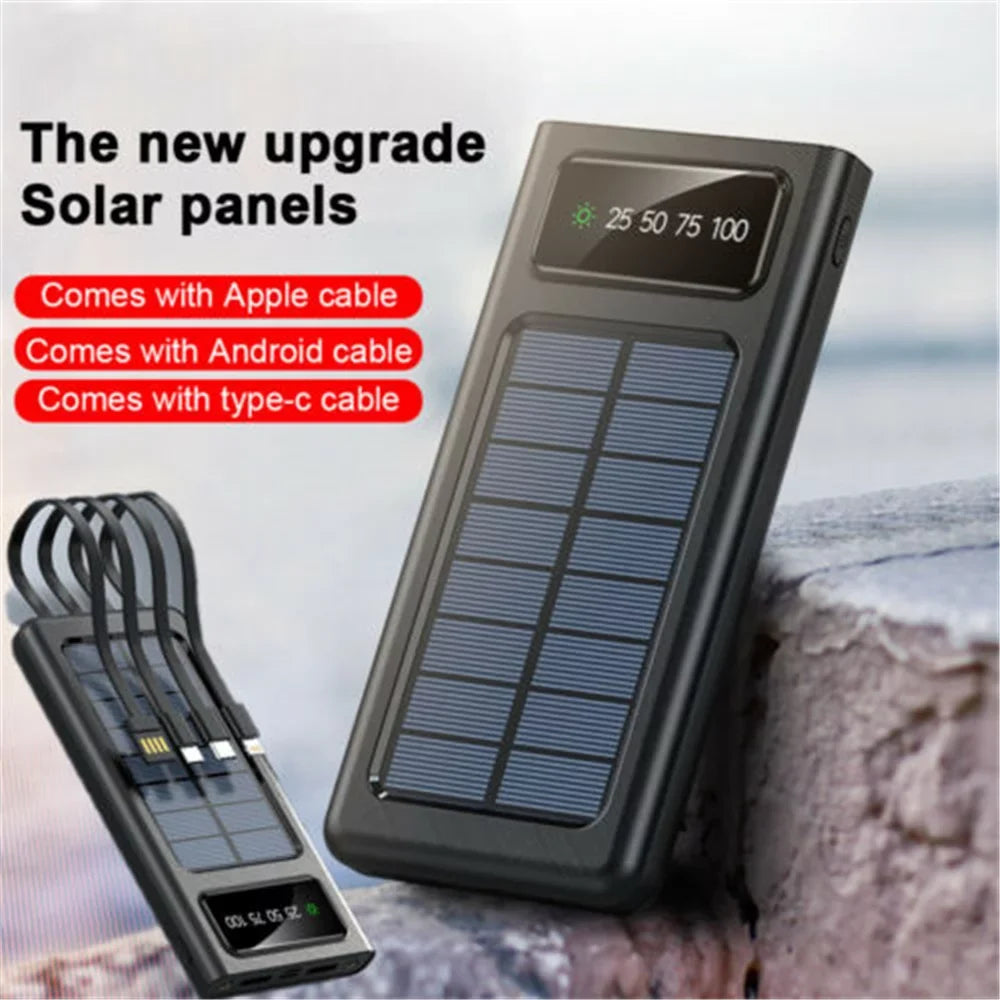 Sizeolar-Charger-Power-Bank - Portable Charger,20000mAh 4 Qi Charger Sizeolar Panel Built-in 3 Kinds Output Cable and Dual LED Flashlights