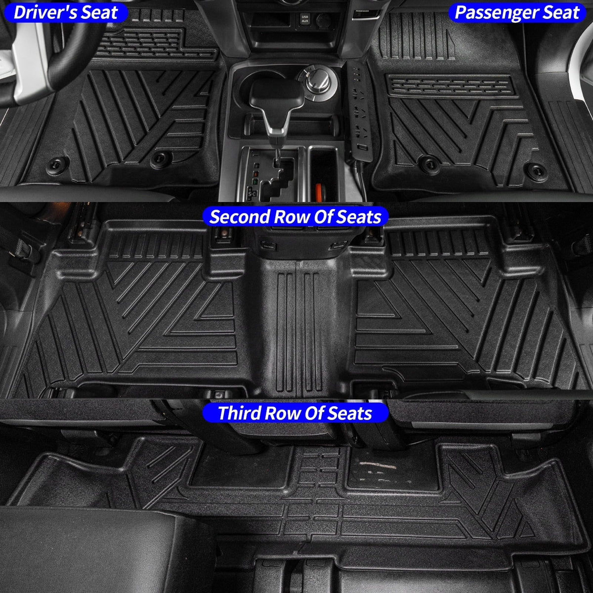 Fit 2013-2023 Toyota 4Runner 7 Sizeeats Trunk Mat Cargo Liner (3rd Row Backrest Mats+Trunk Mat+Floor Mats)