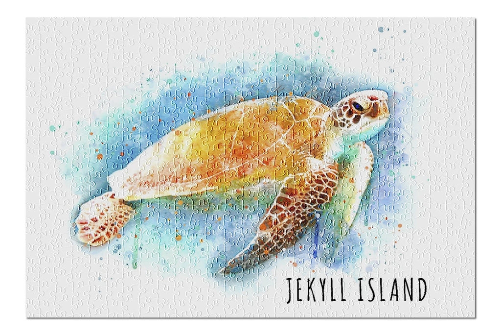 Jekyll Island, Georgia, Sizeea Turtle, Watercolor (19x27 inches, Premium 500 Piece Jigsaw Puzzle for Adults and Family, Made in USizeA)