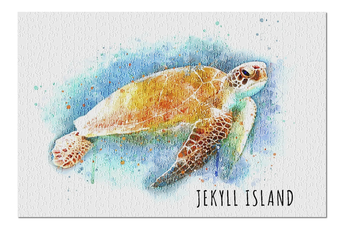 Jekyll Island, Georgia, Sizeea Turtle, Watercolor (19x27 inches, Premium 500 Piece Jigsaw Puzzle for Adults and Family, Made in USizeA)