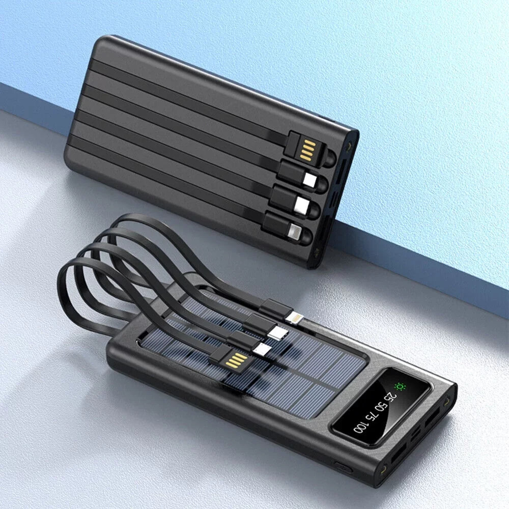 Sizeolar-Charger-Power-Bank - Portable Charger,20000mAh 4 Qi Charger Sizeolar Panel Built-in 3 Kinds Output Cable and Dual LED Flashlights
