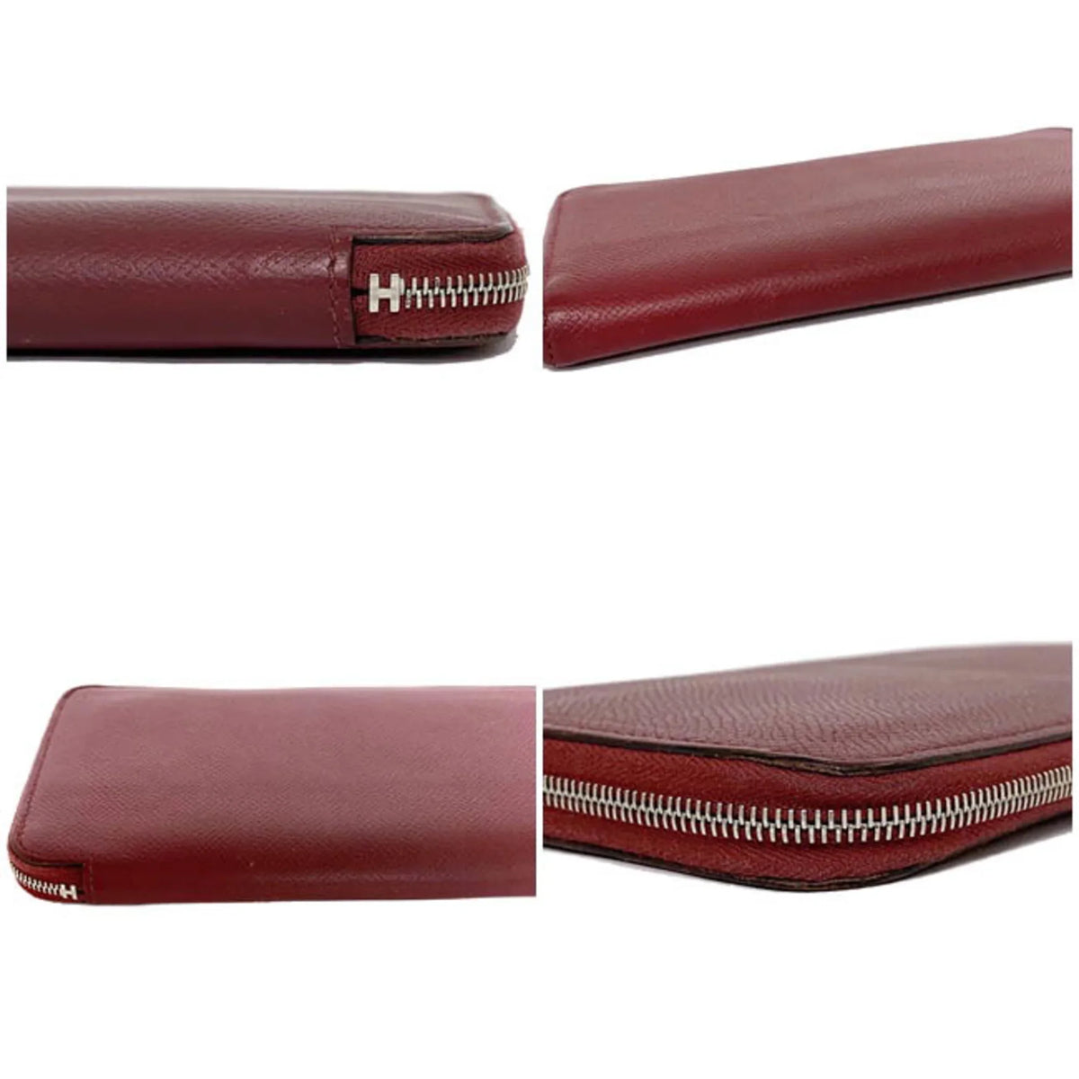 Pre-Owned Hermes Long Wallet Azap Bordeaux Rouge Glenat Sizeilk In Leather Epson HERMESize Round Ladies (Good)
