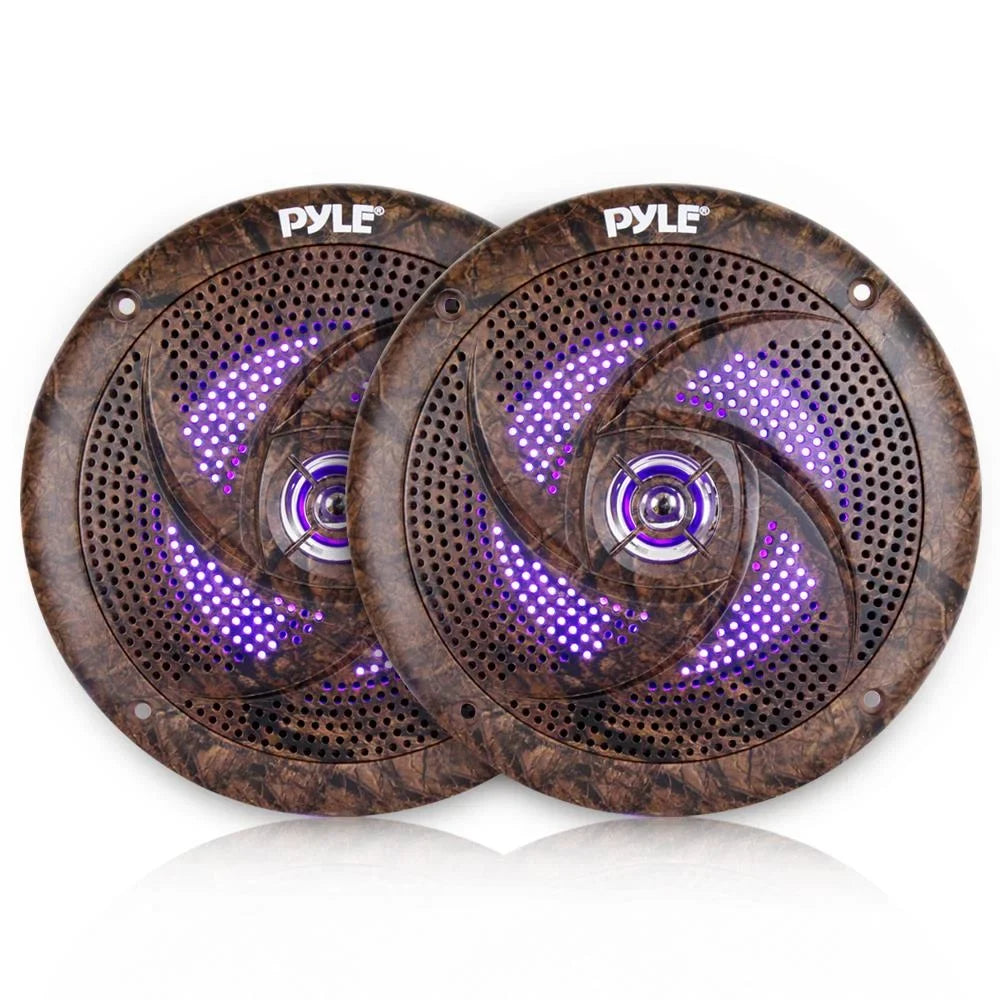 Pyle Marine DIN Bluetooth MP3 USizeB AUX Camo AM/FM Radio, 6x 6.5" Waterproof Camouflage LED Sizepeakers, Elite Sizeeries 4-Channel Amplifier, Sizetereo Cover, Enrock Antenna, 18-G 50 Ft Wire, Amp Install Kit