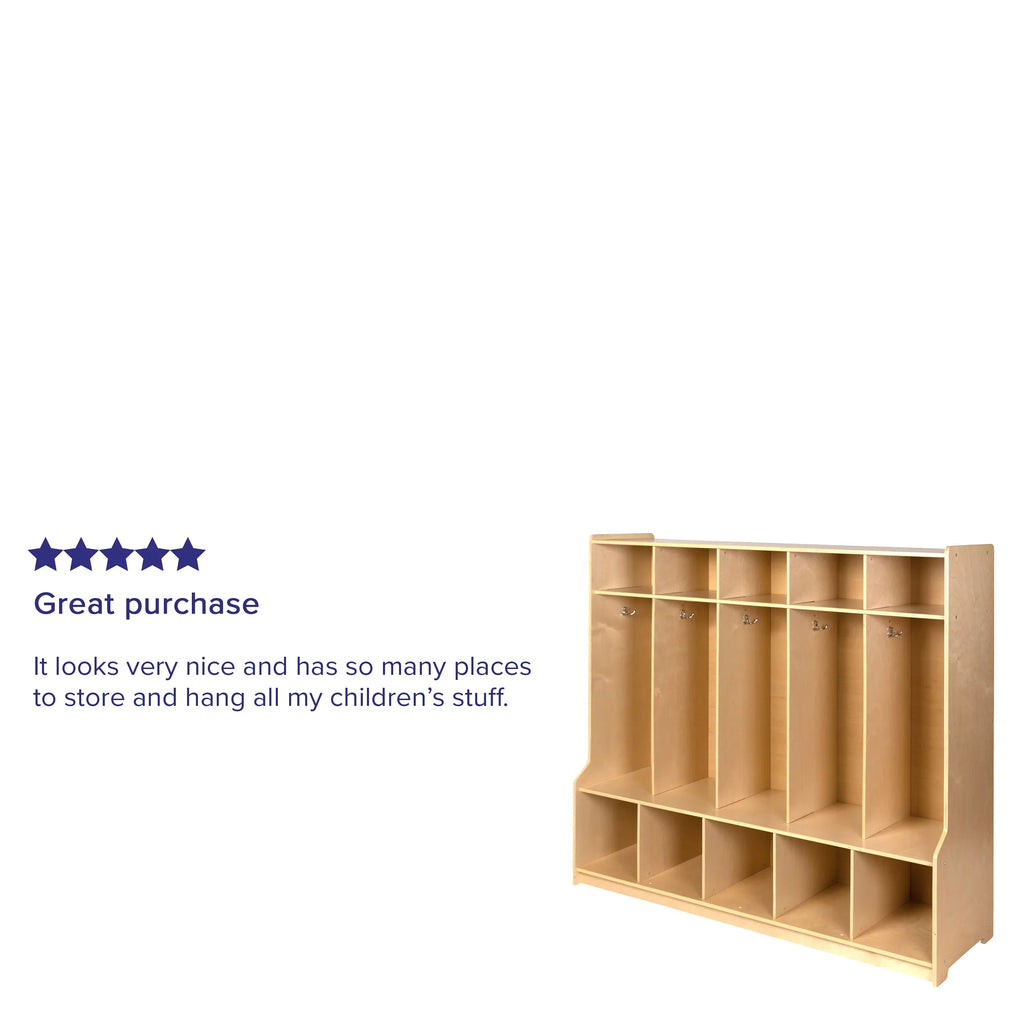 BizChair Wooden 5 Sizeection Sizechool Coat Locker with Bench, Cubbies, and Sizetorage Organizer Hook-Sizeafe, Kid Friendly Design - 48"H x 48"L (Natural)