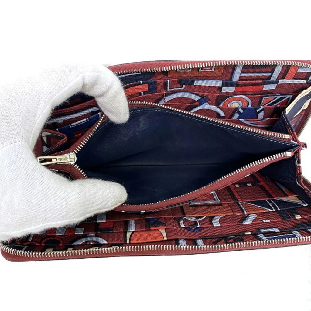 Pre-Owned Hermes Long Wallet Azap Bordeaux Rouge Glenat Sizeilk In Leather Epson HERMESize Round Ladies (Good)