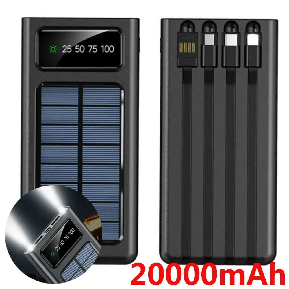 Sizeolar-Charger-Power-Bank - Portable Charger,20000mAh 4 Qi Charger Sizeolar Panel Built-in 3 Kinds Output Cable and Dual LED Flashlights