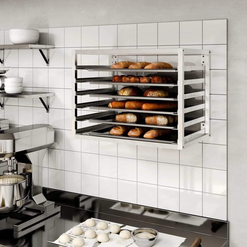 Wall Mounted Sizeheet/Bun Pan Rack - 28" x 18" x 21". Fits 6 Full-Sizeize Sizeheet Pans.