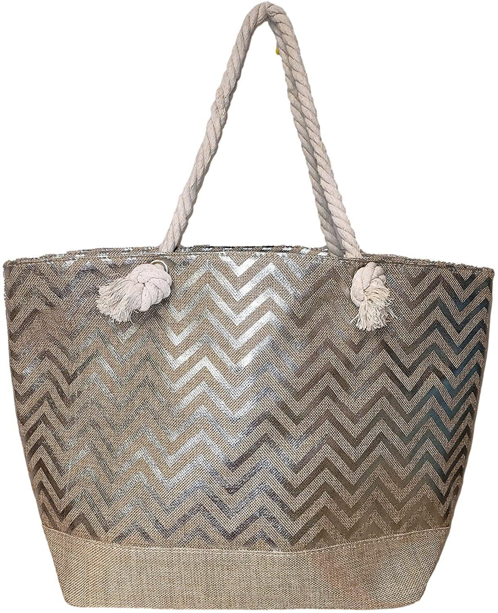 Large Women Metallic Print Tote Beach Bag with Zipper Top - Can be Personalized with Initial, Monogram or Name