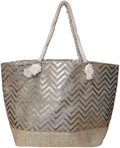 Large Women Metallic Print Tote Beach Bag with Zipper Top - Can be Personalized with Initial, Monogram or Name