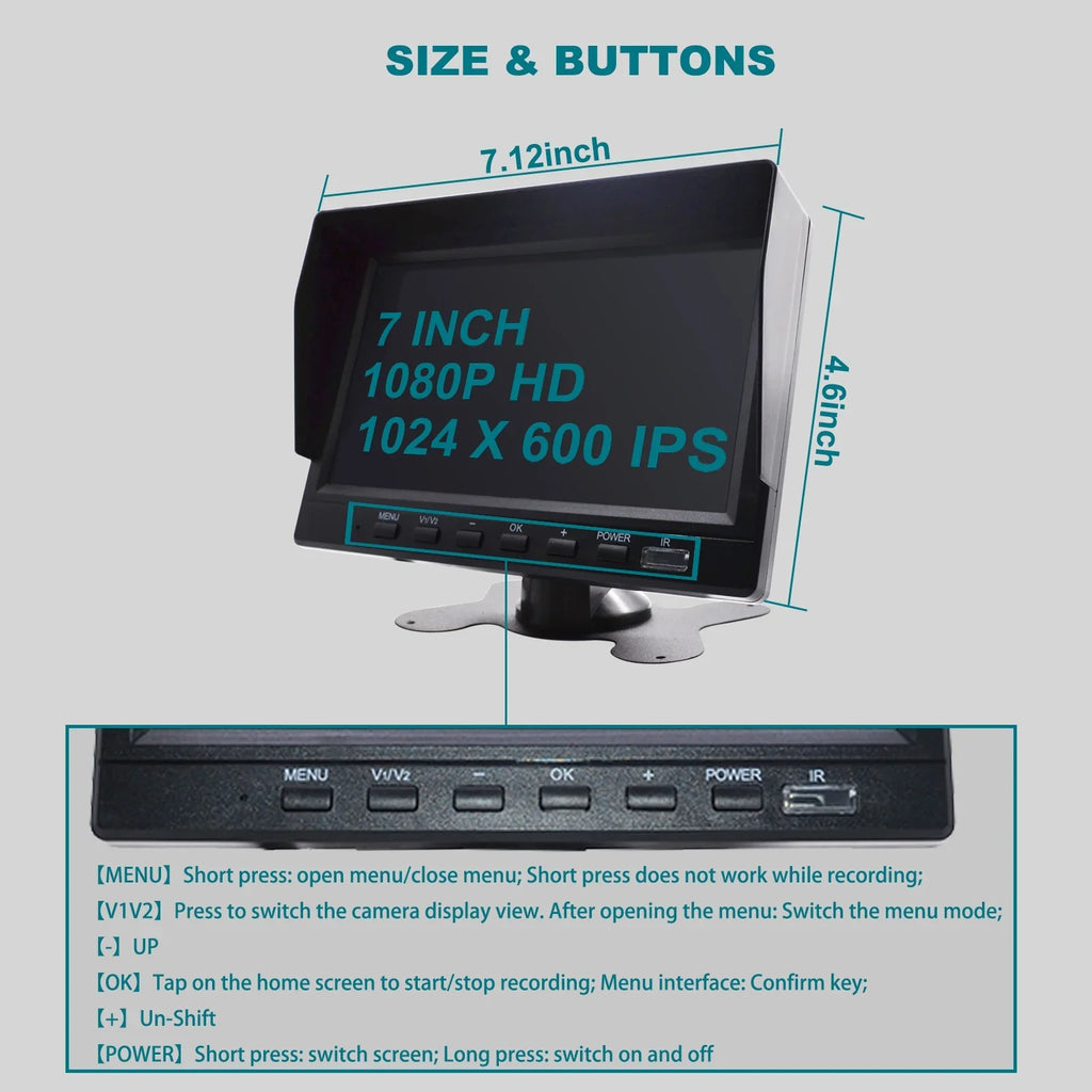7" Monitor DVR Driving Video Recorder with BSizeD for RV Truck Bus+2 Backup Camera