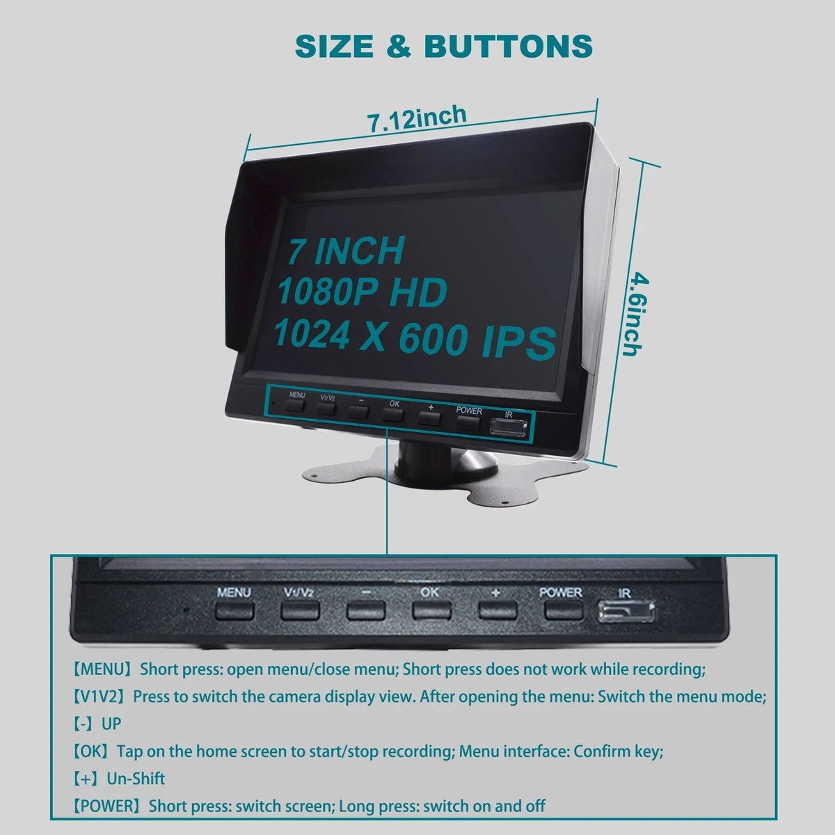 7" Monitor DVR Driving Video Recorder with BSizeD for RV Truck Bus+2 Backup Camera