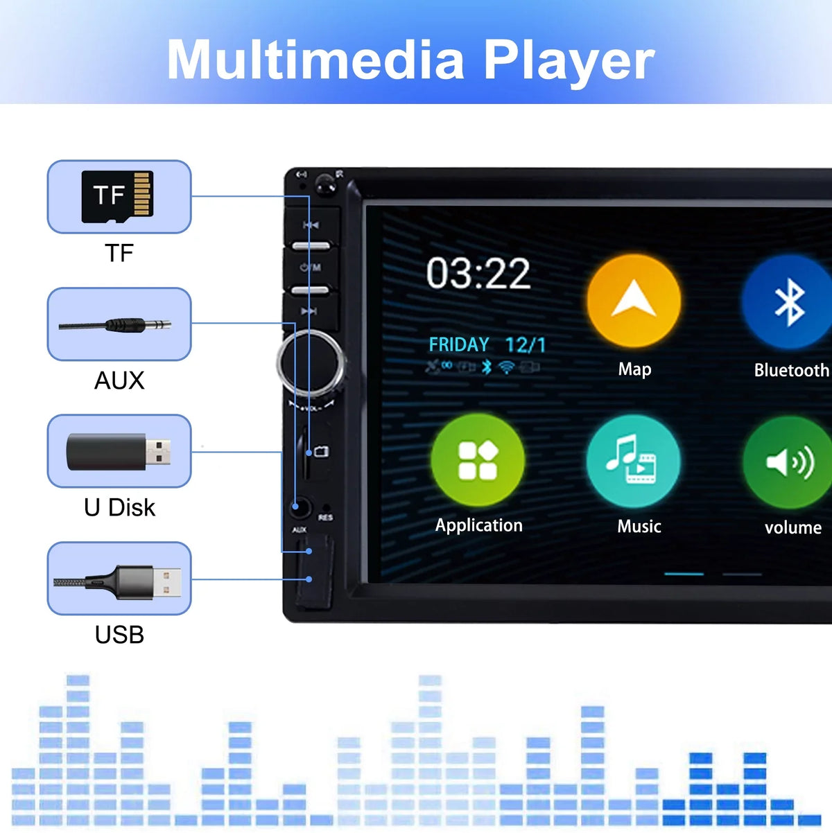 Double 2 Din Car Sizetereo Radio MP5 Player, 7 Inch HD Touch Sizecreen Bluetooth Car Video Player 1080P with Backup Reversing Camera