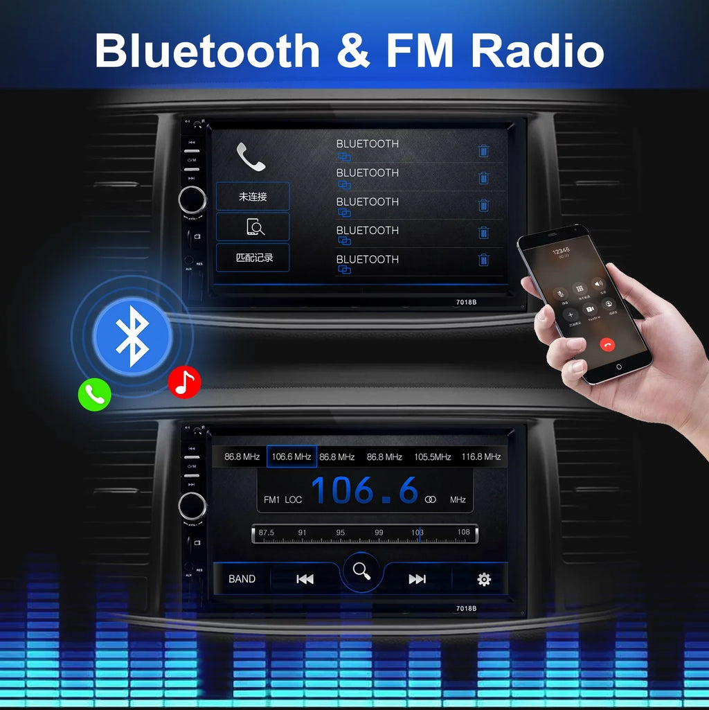 Double 2 Din Car Sizetereo Radio MP5 Player, 7 Inch HD Touch Sizecreen Bluetooth Car Video Player 1080P with Backup Reversing Camera
