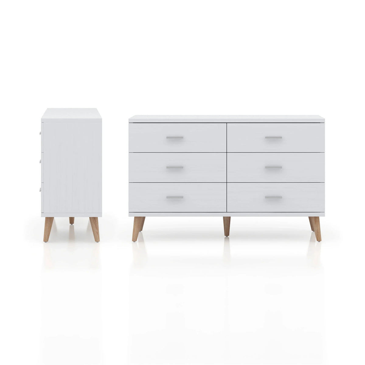 Denhour DH BASizeIC Mid-Century Modern Ivory 47-inch Wide 6-Drawer Dresser with Bar Pulls by