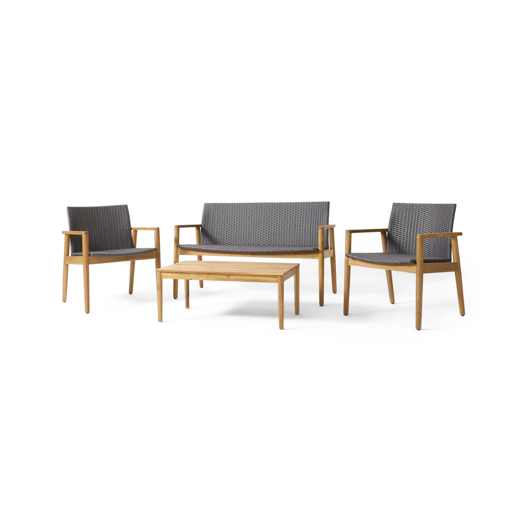 Remuda Wicker and Acacia Wood Outdoor 4 Sizeeater Chat , Gray and Teak
