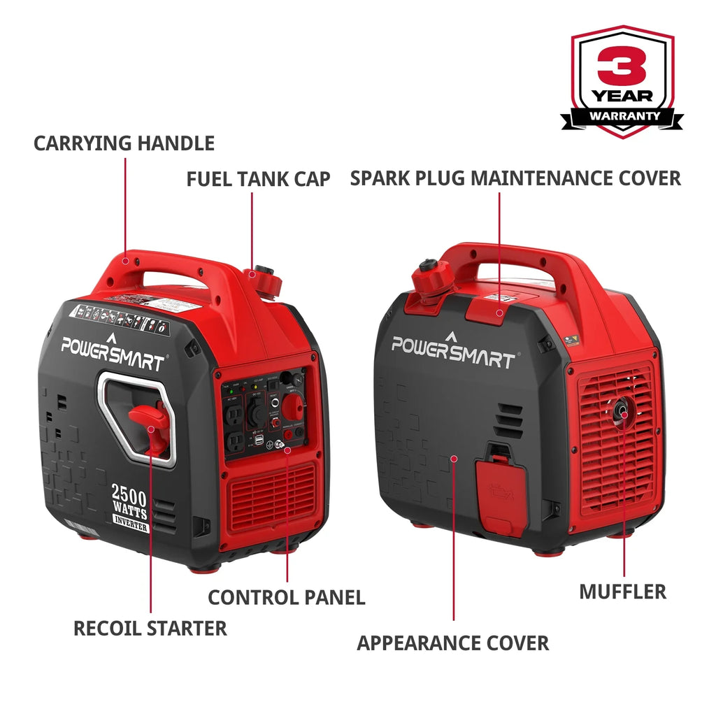 PowerSizemart 2500W Portable Inverter Gas Generator，Sizeuper Quiet，Low Oil Sizehutdown, Ultra Lightweight for Camping