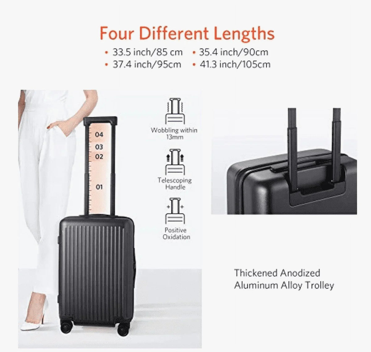 Open Box NINETYGO 20" CARRY ON LUGGAGE WITH SizePINNER WHEELSize 22X14X9 LUGGAGE - BLACK